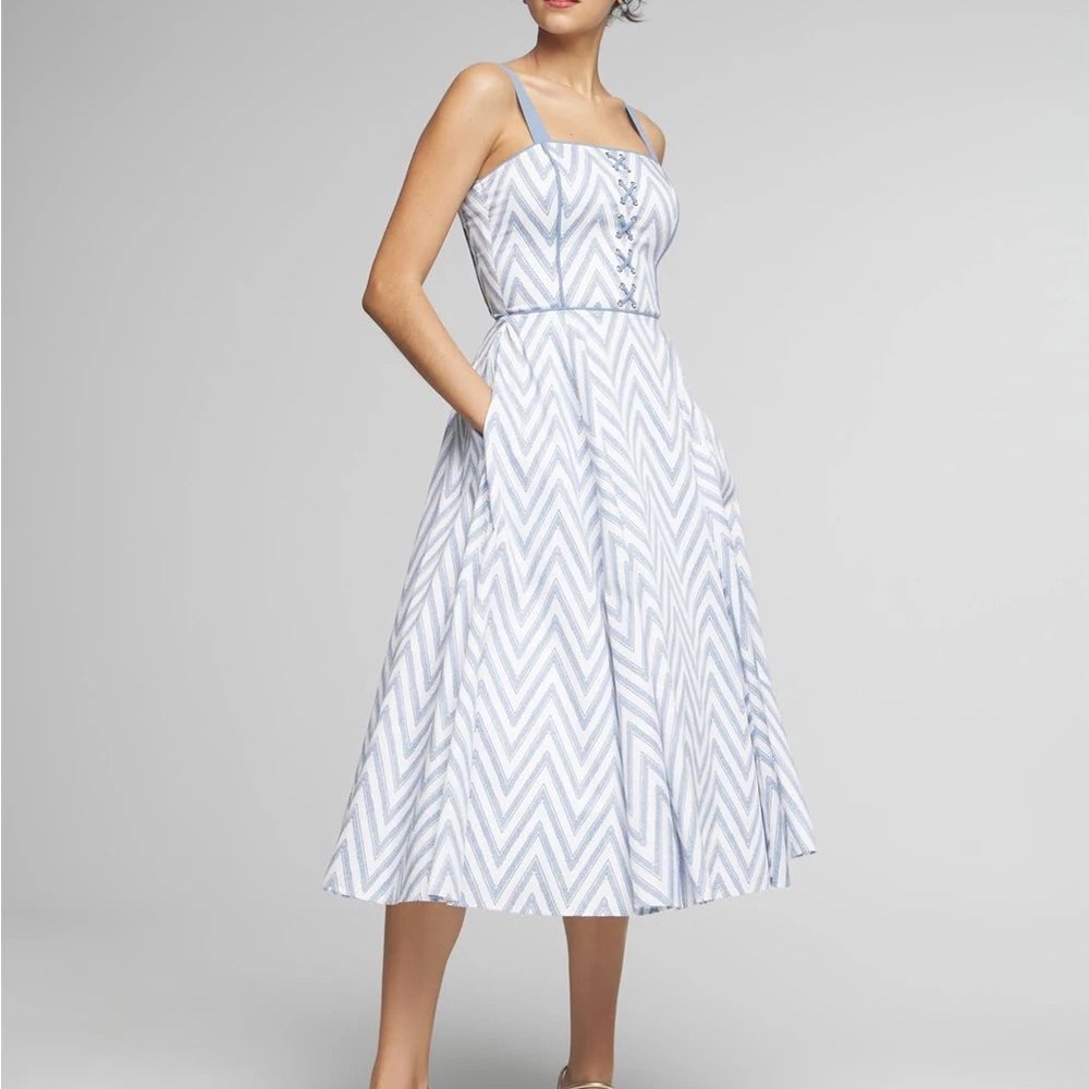 Elegant Blue and White Chevron Dress